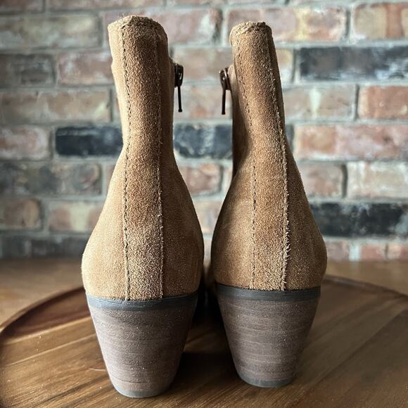 Frye Sandra Chelsea Block Heel Western Boots Cognac Suede Leather Women's 9 - Picture 3 of 16